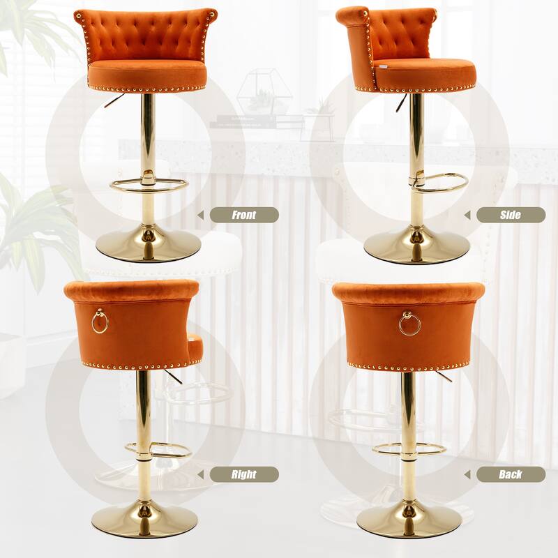 Set of 2 Velvet 360°Rotating Bar Chair, Handmade Backrest with One Click Adjustable Height Bar Chair, Very Soft Dining Chair