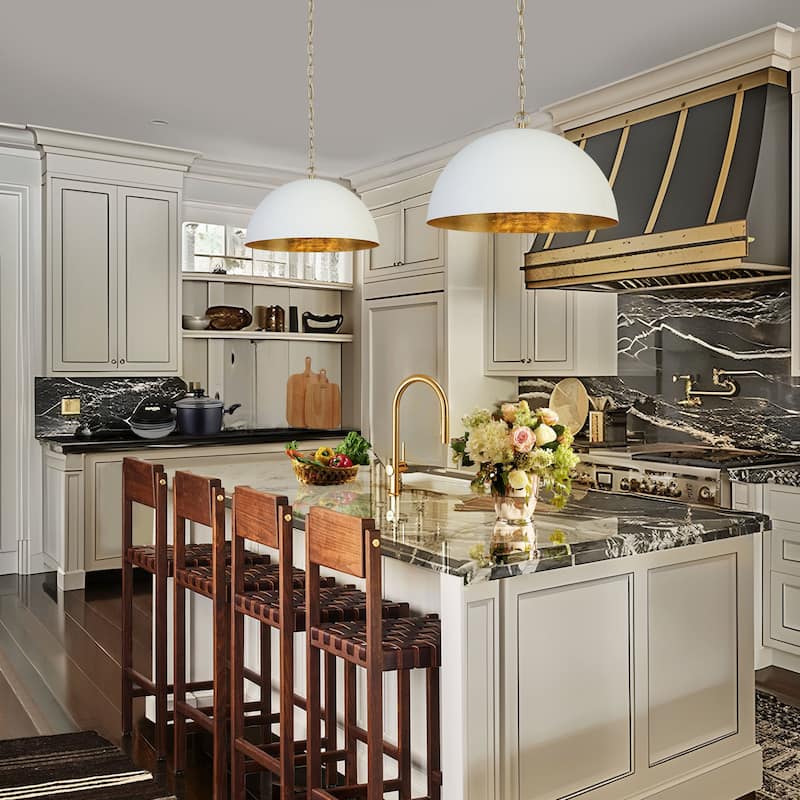 Modern 1-Light White Gold Pendant Light Fixture With Bowl-Shape for Dining Room