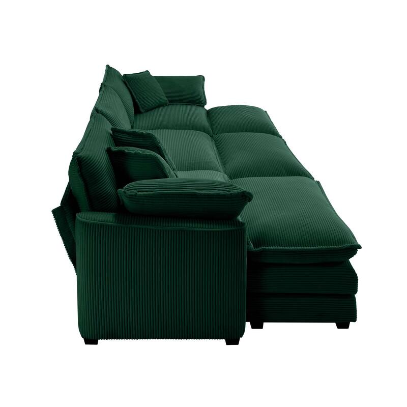 Oversized Corduroy Sofa with 3 Ottomans, Modular Set for Living Room, Convertible Sleeper