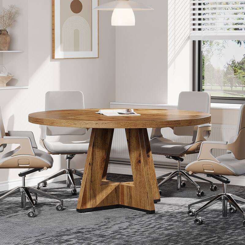 47-inch Round Conference Table for 4-6 People, Wooden Meeting Room Table - Wood
