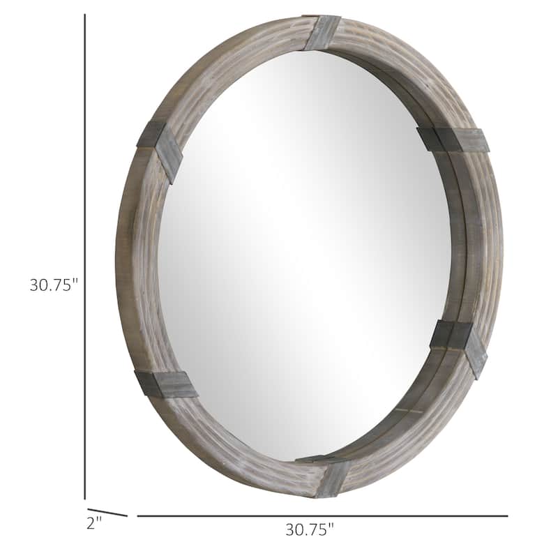 HOMCOM 31" Wood Wall Mirror, Round Mirror for Wall in Living Room, Bedroom - 30.75" x 30.75" x 2"