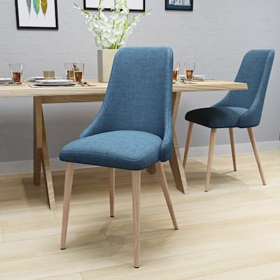 Modern Set of 2 Dining Chairs with Fabric Upholstered Backrest Seat, Wood Finish, Metal Legs for Dining Room Living Room