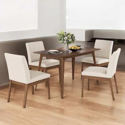 Modern 5-Piece Dining Table Set with 4 Upholstered Chairs - Solid Rubberwood Frame for Small Dining Spaces and Kitchen