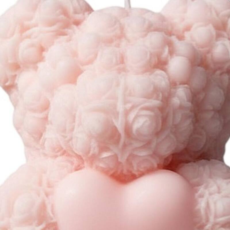 4" Pink Sea Salt And Orchid Scented Dimensional Teddy Bear Candle