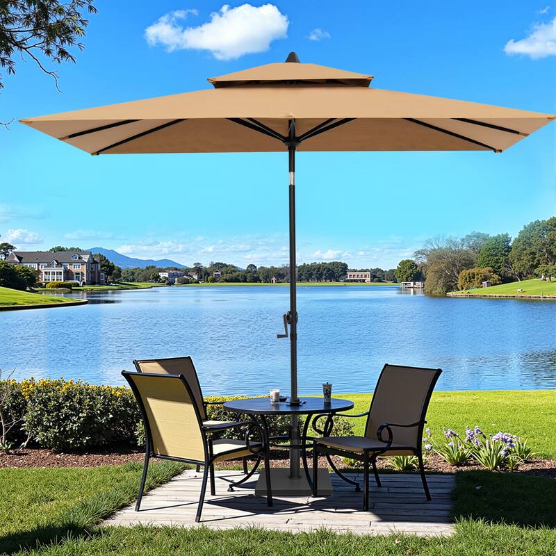 Pellebant 9 x 5 Ft Outdoor Double Top Market Umbrella with Base