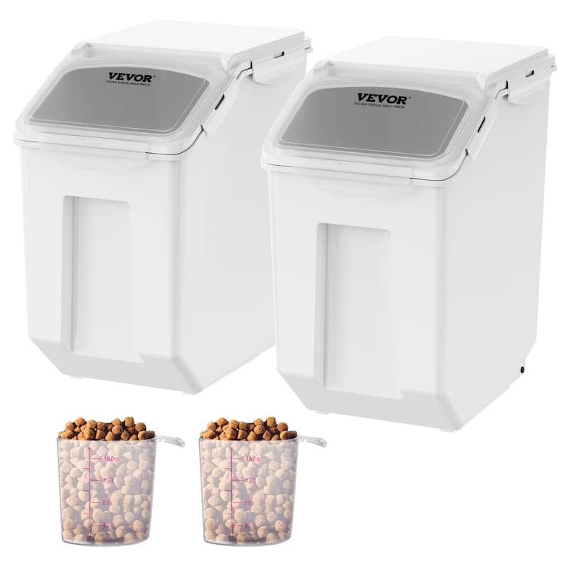 VEVOR 2 x 15L Ingredient Storage Bin with Measuring Cups, Casters & Airtight Lid for Pet Food - 2x15L - 2x15L