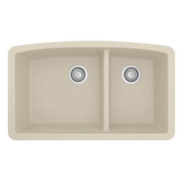slide 19 of 58, Karran Undermount Quartz Double Bowl Kitchen Sink Bisque