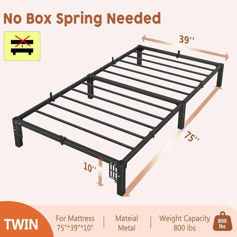 Bed Frame, Sturdy Metal Platform with Durable Iron Slat Support and Legs