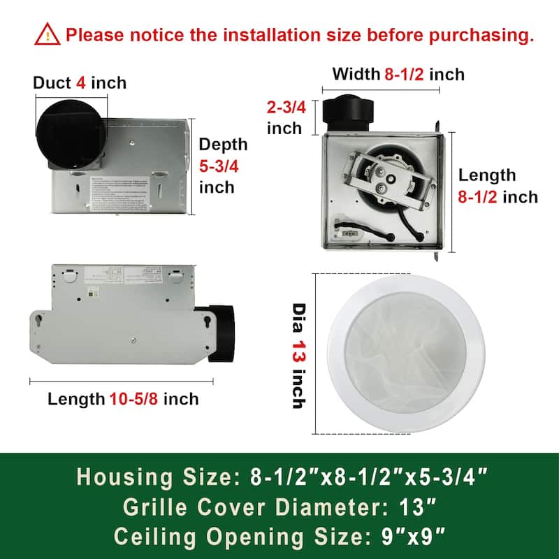 Akicon Exhaust Fan, Ultra Quiet 80 CFM 1.5 Sones Ventilation Exhaust Bathroom Fan with Light, 3 CCT LED Light, 3 Years Warranty