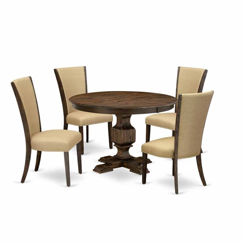 HomeStock 5-Piece Distressed Jacobean Finish Solid Wood Top Dining Table with 4 Parson Chair
