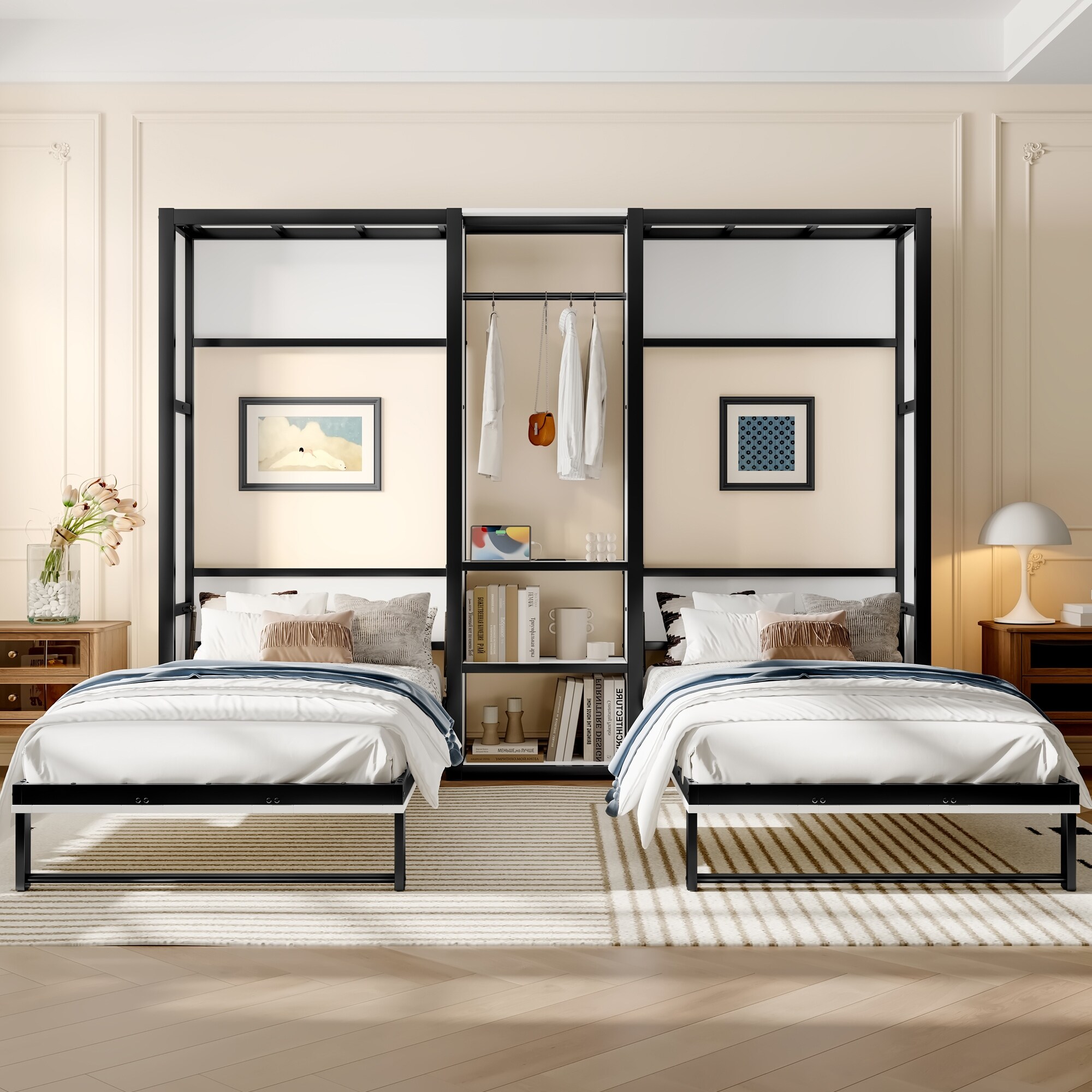 【hy100602】socph bed double Twin & Twin Murphy Bed, Heavy Duty Metal Double Murphy Bed Frame