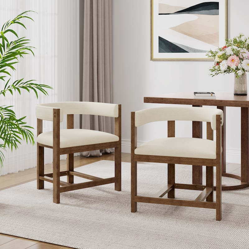 Christopher Knight Home - Bennett Elegant Barrel-Back Dining Armchair Set of 2 - Beige+Walnut