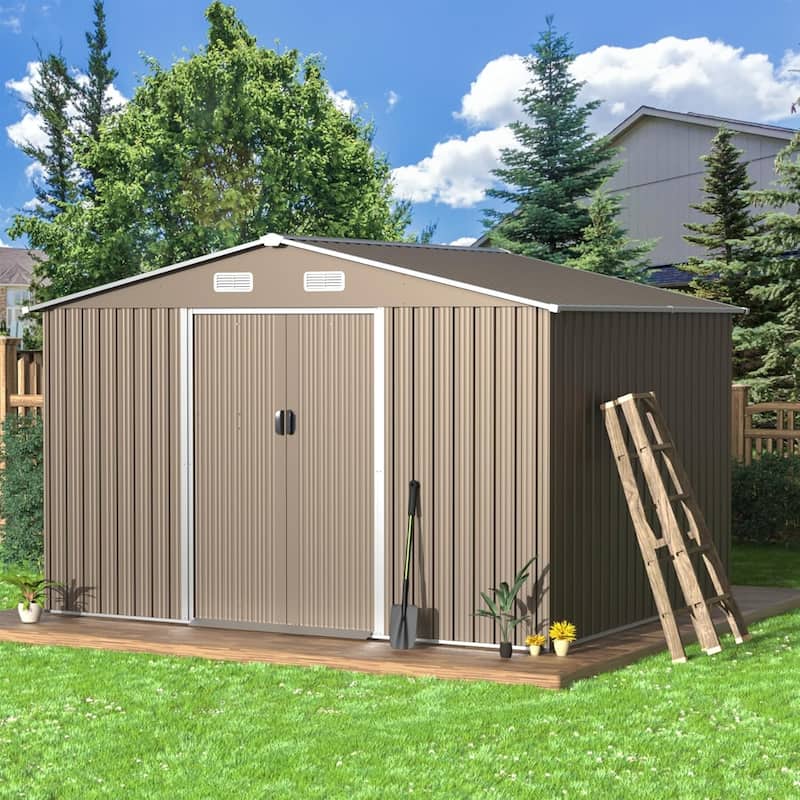 Kullavik Outdoor Metal Storage Shed with Floor and Lockable Sliding Door