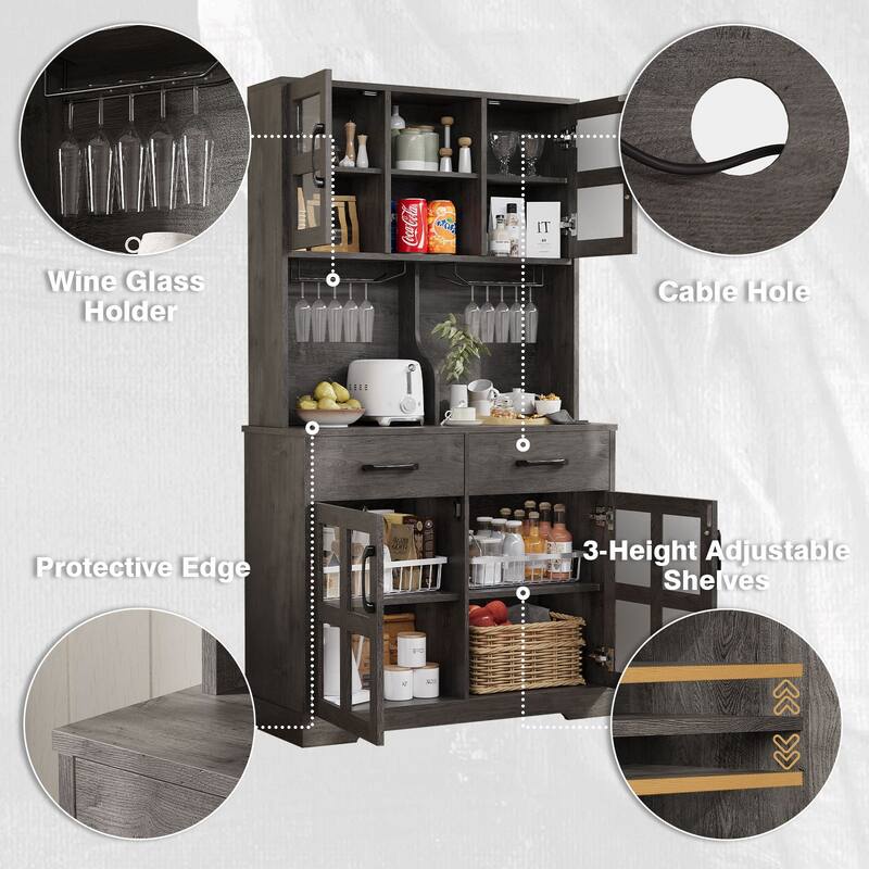 Meyreso 71" Kitchen Pantry Hutch Cabinet with 2 Drawers