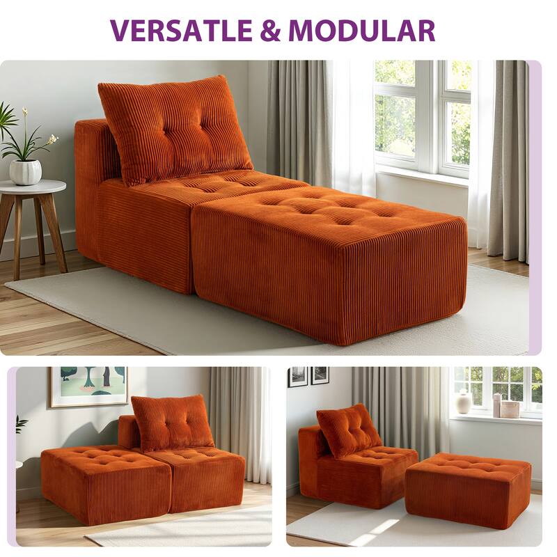 Modular Sectional Corduroy Chaise Lounge - 64.5"D x 28.3"W x 26.3"H