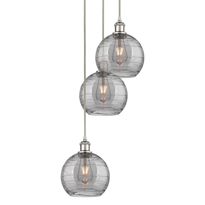 Innovations Lighting 113B-3P 30 15 Athens Deco Swirl Pendant Athens - Polished Nickel / Light Smoke Deco Swirl