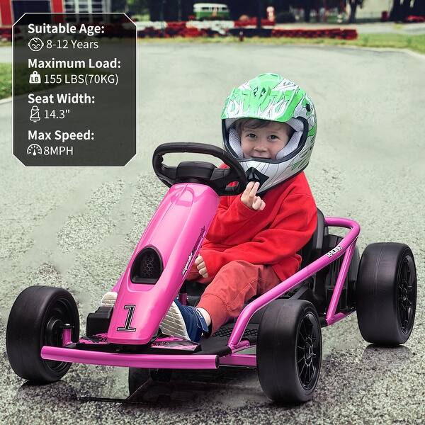 slide 2 of 19, Kids Ride On Go Kart,Extra Powerful Motors,9Ah Large Battery 8MPH High Speed Electric Vehicle Car Drifting with Music,Horn