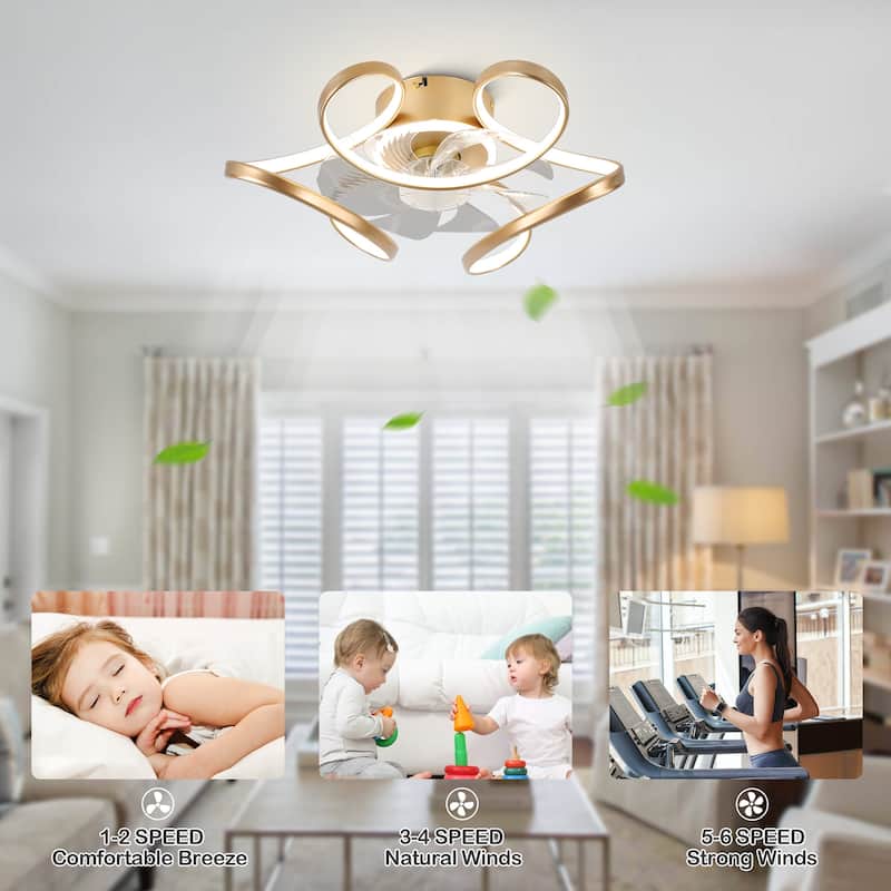 Oaks Aura 22"Futuristic Black Modern Flush Mount Ceiling Fan with Light, Low Profile 6-Speed Smart APP Ceiling Fan With Remote