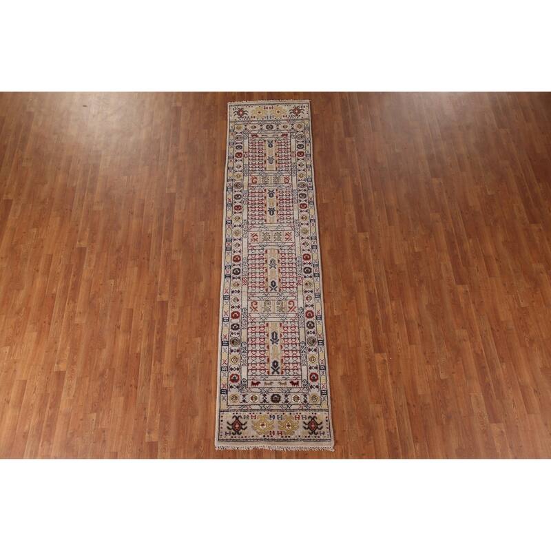 Tribal Geometric Khotan Runner Rug Hallway Handmade Wool Carpet - 2'6"x 10'0"