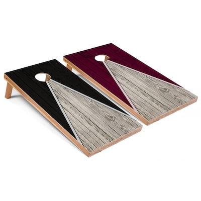 Black and Maroon Pyramid Cornhole Boards with Case & Lights