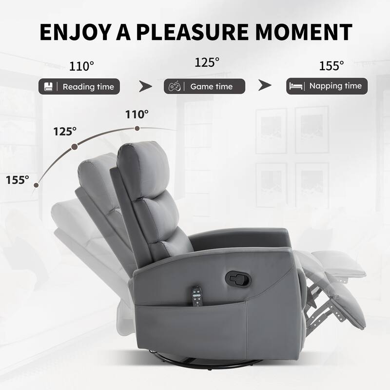 Roomfitters Manual Swivel Rocker Recliner Chair with Heat and Massage Fabric Glider Lounge Sofa for Living Room