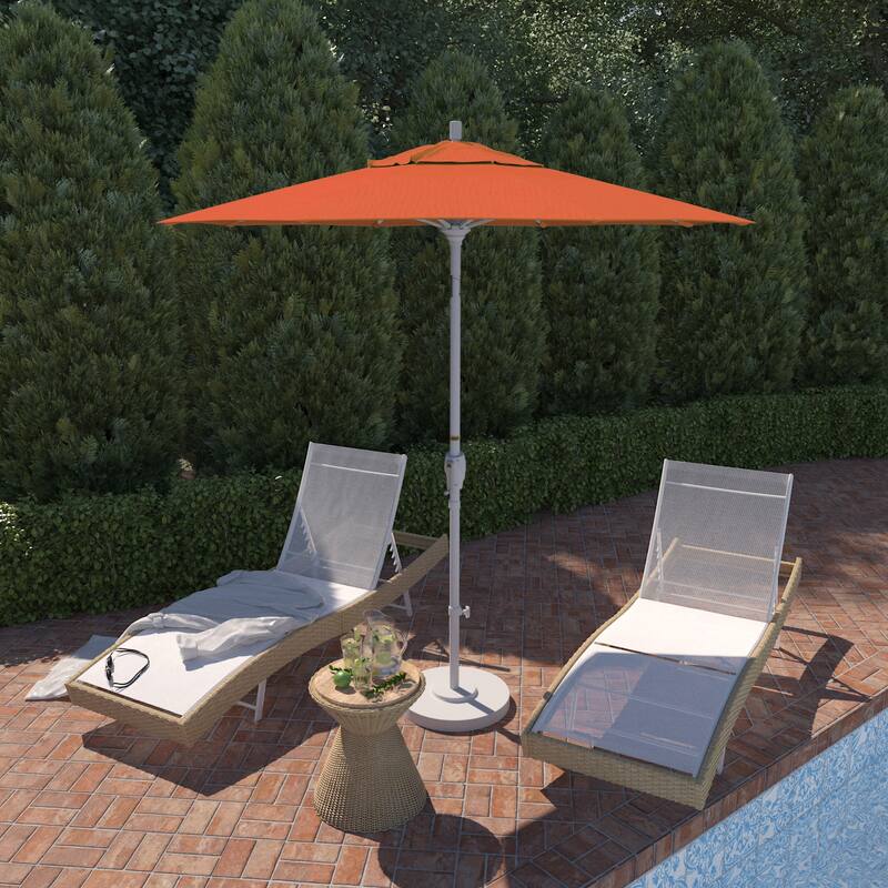 California Umbrella 7.5' Round Crank Lift Push Button Tilt White Aluminum Patio Umbrella with Olefin Royal Blue Fabric - Sunset