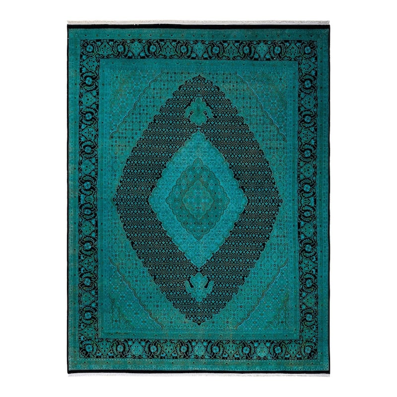 Overton Hand Knotted Wool Vintage Inspired Modern Contemporary Overdyed Blue Area Rug - 8' 0" x 10' 5"