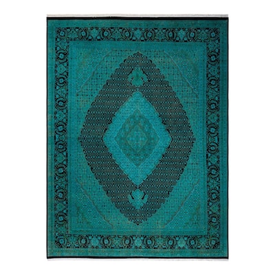 Overton Hand Knotted Wool Vintage Inspired Modern Contemporary Overdyed Blue Area Rug - 8' 0" x 10' 5"