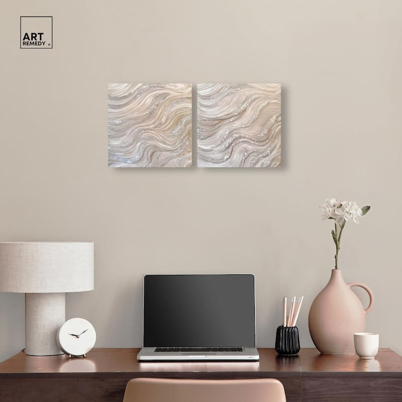 Silver Waves Set Canvas Set of 2 by Art Remedy, Gallery Wrapped