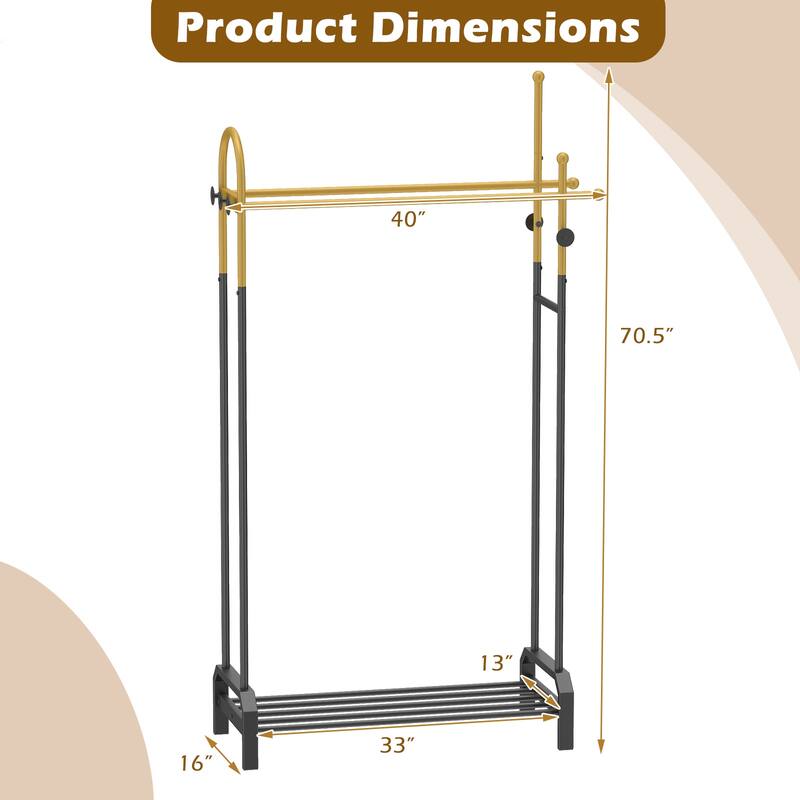 Gymax Double Rods Garment Rack for Hanging Clothes Freestanding