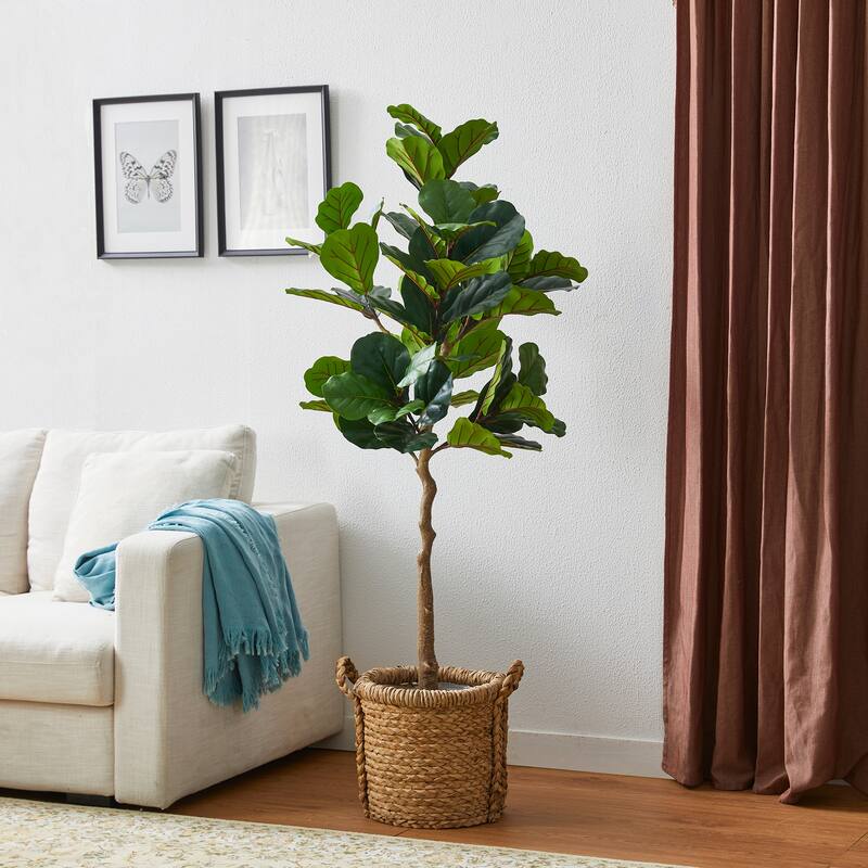 Glitzhome 3.5ft/5ft Artificial Fiddle Leaf Fig Tree Faux Plant with Pot