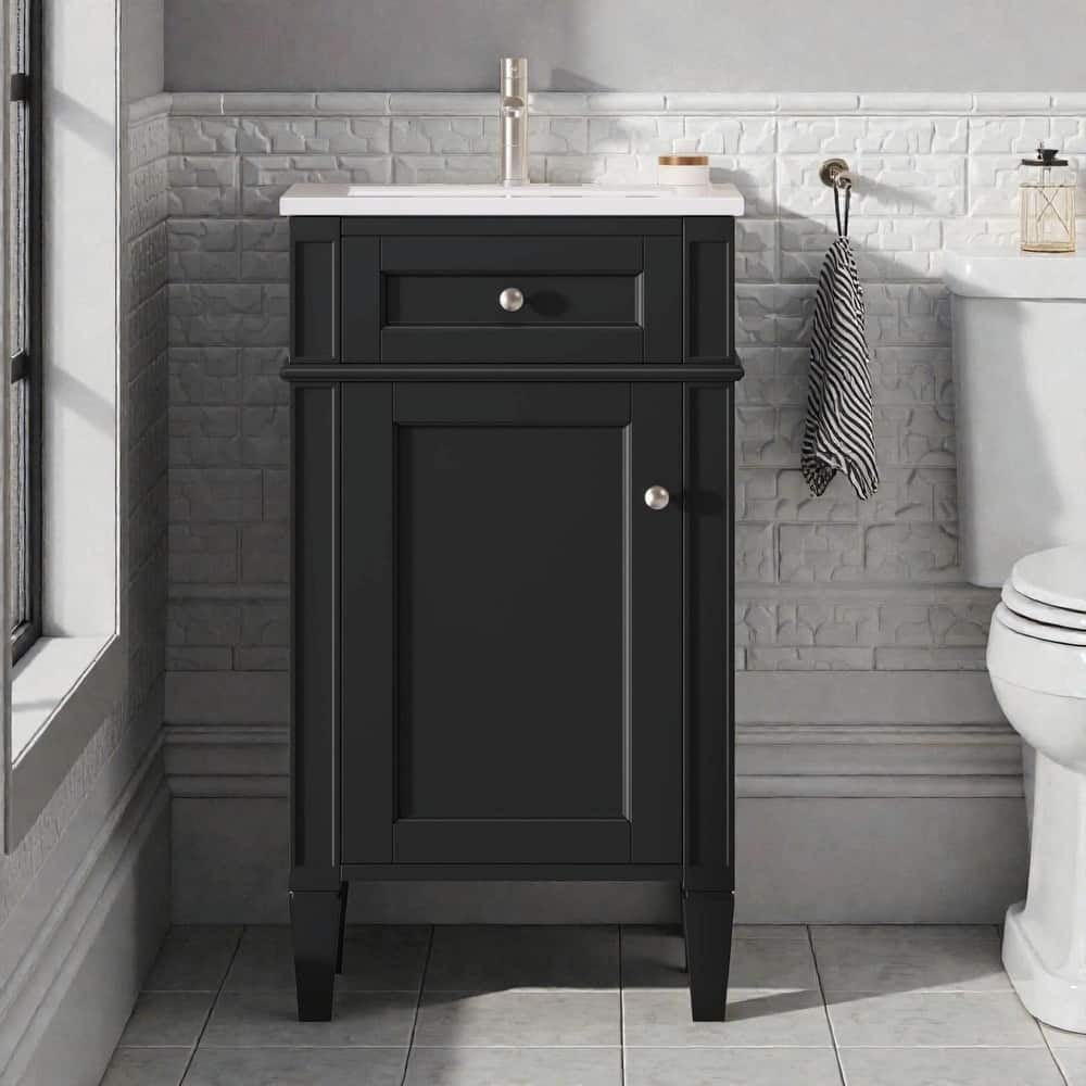 18" French Style Bathroom Vanity with Ceramic Sink, Freestanding Single Vanity Cabinet