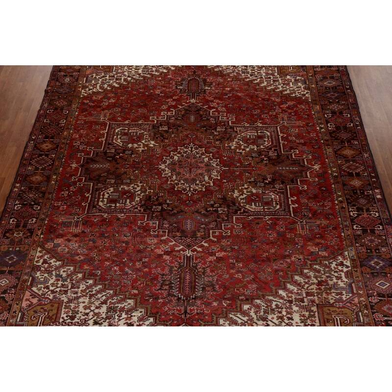 Vintage Vegetable Dye Heriz Persian Area Rug Wool Hand-knotted Carpet - 9'10" x 13'0"