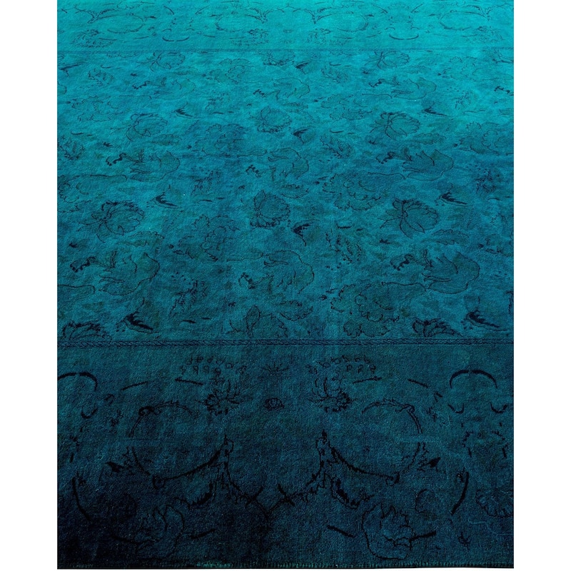 Overton Hand Knotted Wool Vintage Inspired Modern Contemporary Overdyed Blue Area Rug - 6' 2" x 9' 2"