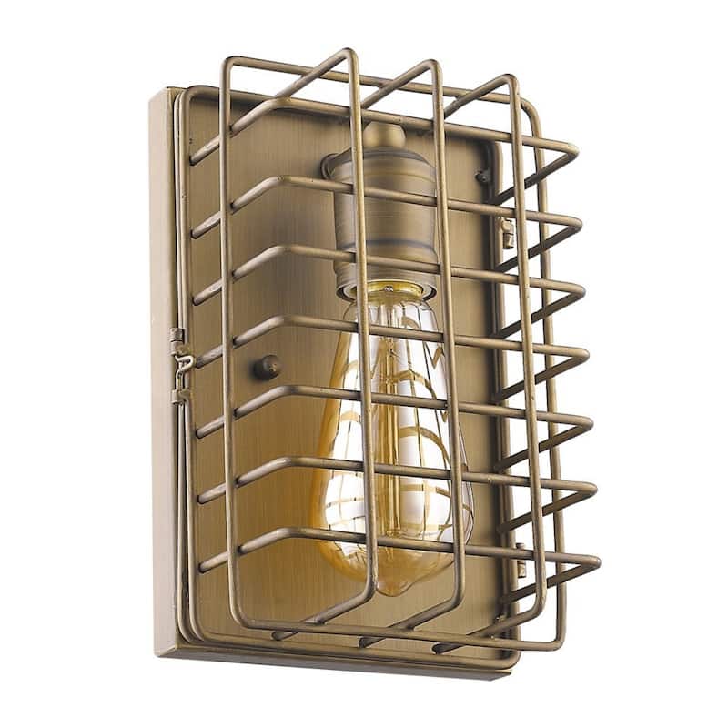 Light Gold Metal Wall Sconce with Wire Cage Shade Flush Mount, Hardwired - 4” x 6” x 9” (D x W x H)