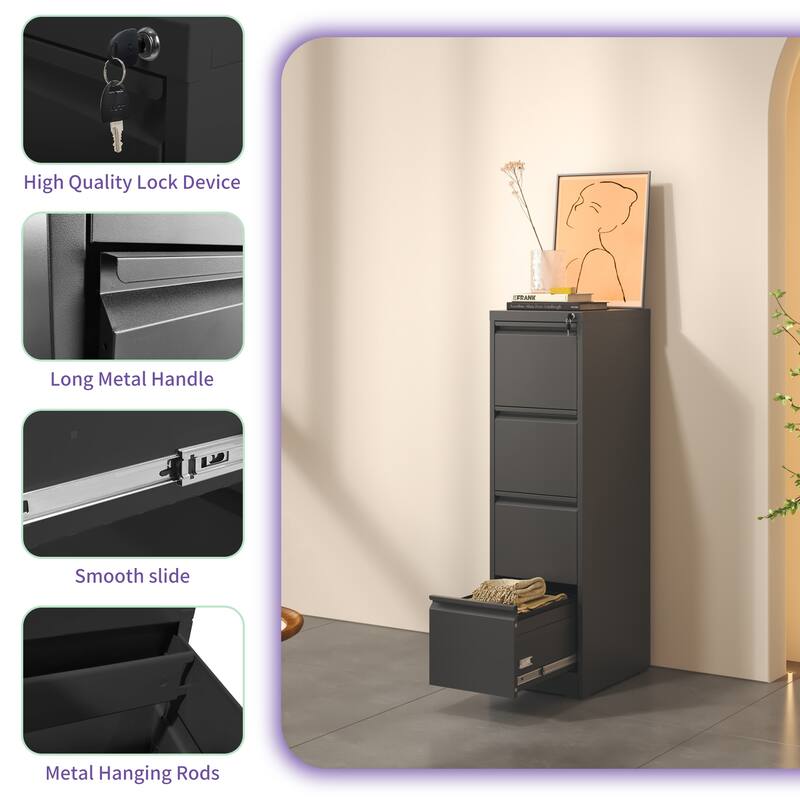 Modern Filing Cabinet, Vertical Filing Cabinet with 4 Drawers, Anti-Tilt System and Locks, for Home Office, White