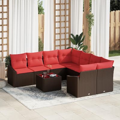 vidaXL 9 Piece Garden Sofa Set with Cushions - 91.9×92.1×27.2