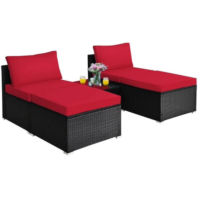 5 Pieces Wicker Lounge Chair Set with Washable Zippered Cushions - 26" x 26" x 13.5" (L x W x H)