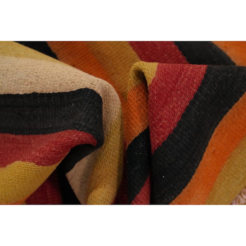 Hand Woven Oriental 100% Wool Carpet Southwestern Geometric Multi-Colored Kilim Area Rug - 10' 10'' X 4' 8''