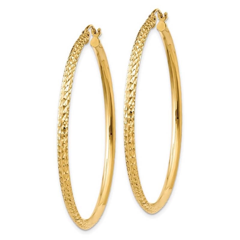 Curata 14k Yellow Gold Knife Edge Sparkle Cut Hoop Earrings - 45mm long 2.5mm Thick Jewelry Gifts for