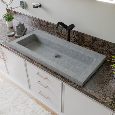 ALFI brand 40" Solid Concrete Gray Matte Trough Sink for the Bathroom
