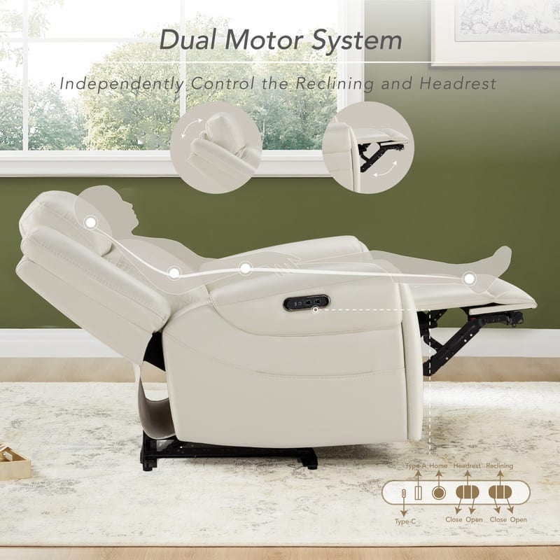 Spruce & Spring Leo Dual Motor Genuine Leather Power Recliner With Power Headrest