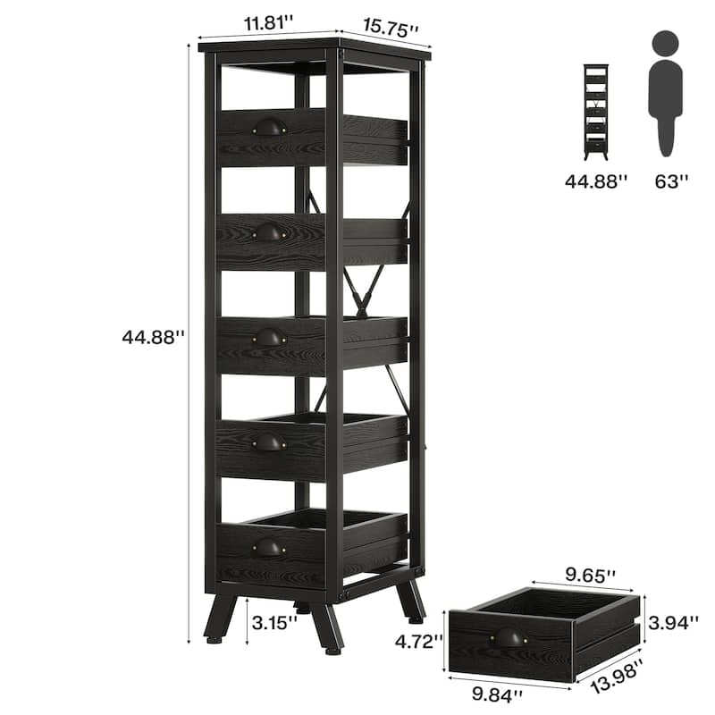 5-Tier Fruit Vegetable Storage Rack, Narrow Snack Stand Fruit Basket