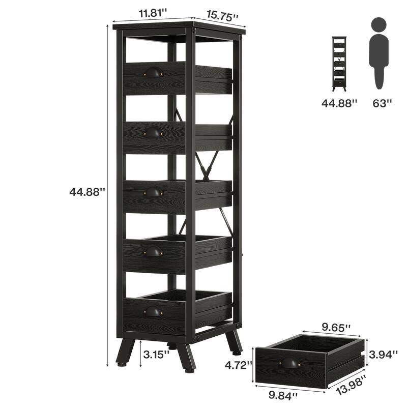 Wood Fruit and Vegetable Storage Rack, 5-Tier Kitchen Pantry Storage Cabinet