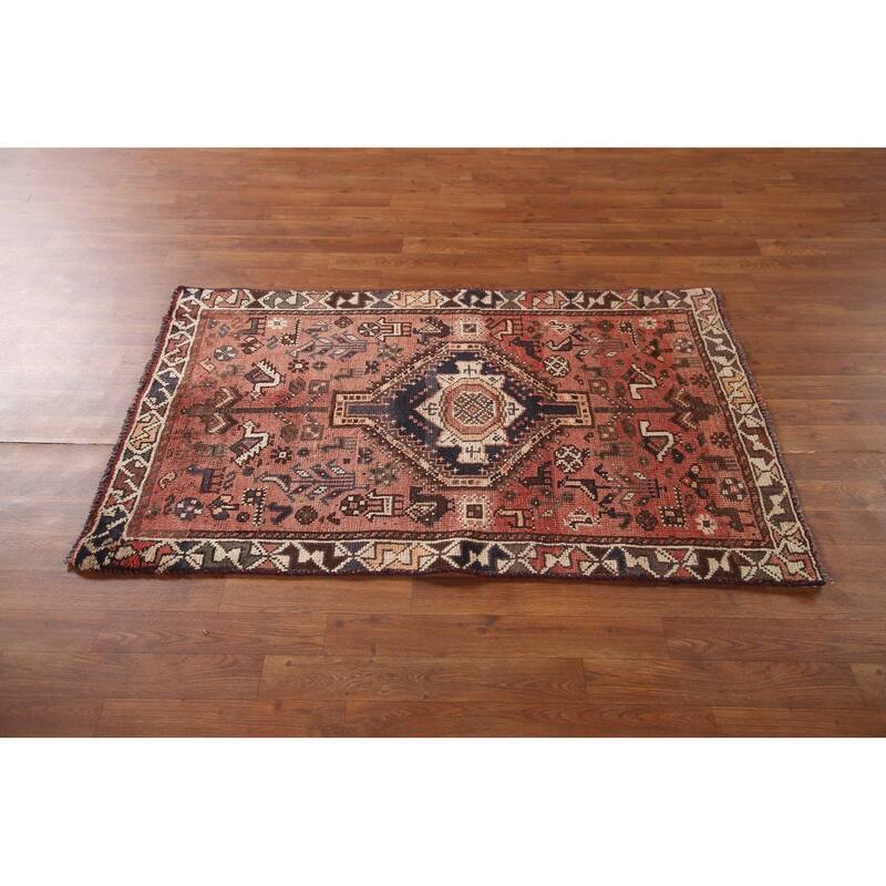 Tribal Qashqai Persian Vintage Rug Hand-knotted Wool Carpet - 2'11"x 4'7"