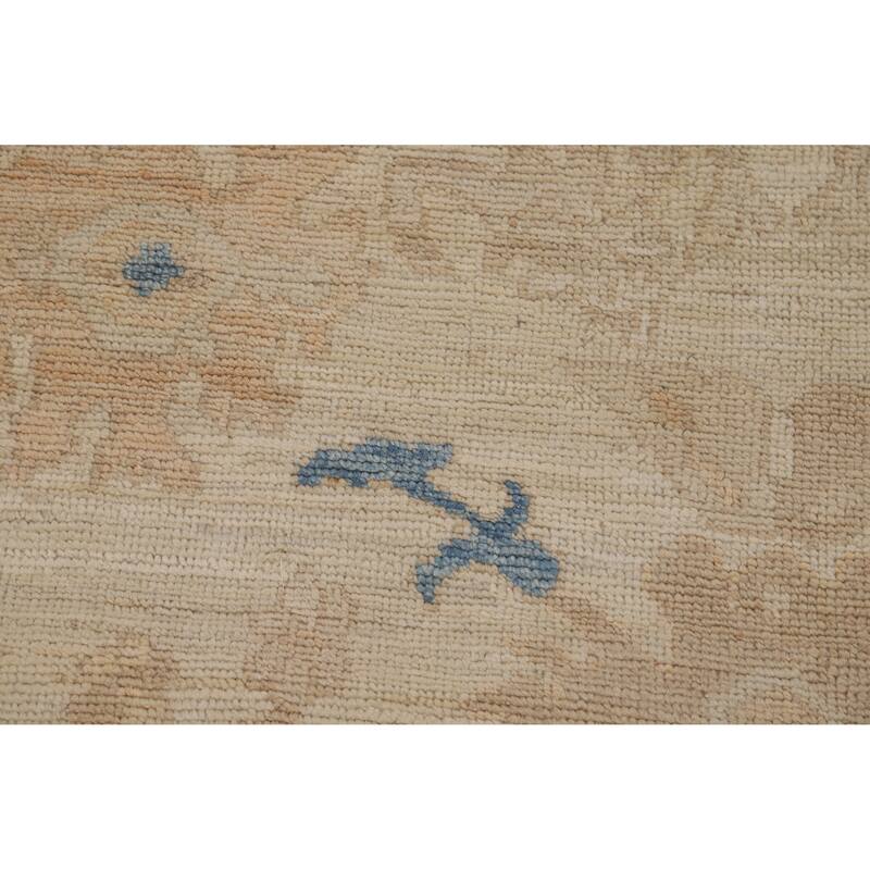 Vegetable Dye Oushak Turkish Rug Hand-Knotted Beige Wool Carpet - 5'0"x 6'7"