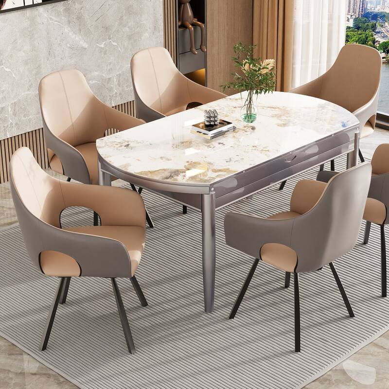 Two-tone Microfiber Leather Upholstered Rotatable Dining Chairs (Set of 2) - 22.83" W x 19.69" D x 36.61" H