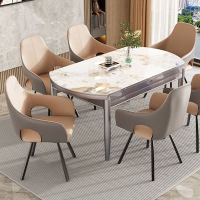 Two-tone Microfiber Leather Upholstered Rotatable Dining Chairs (Set of 2) - 22.83" W x 19.69" D x 36.61" H