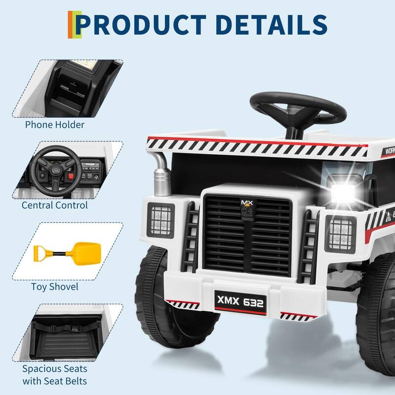 Ride on Dump Truck for Kids 3-8 - White