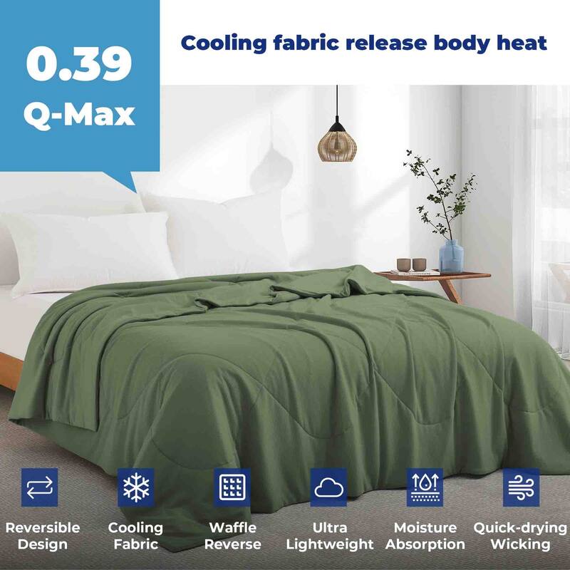 Lightweight Breathable Cooling Waffle Reversible Summer Blanket, Dual-side Cool Touch Comforter